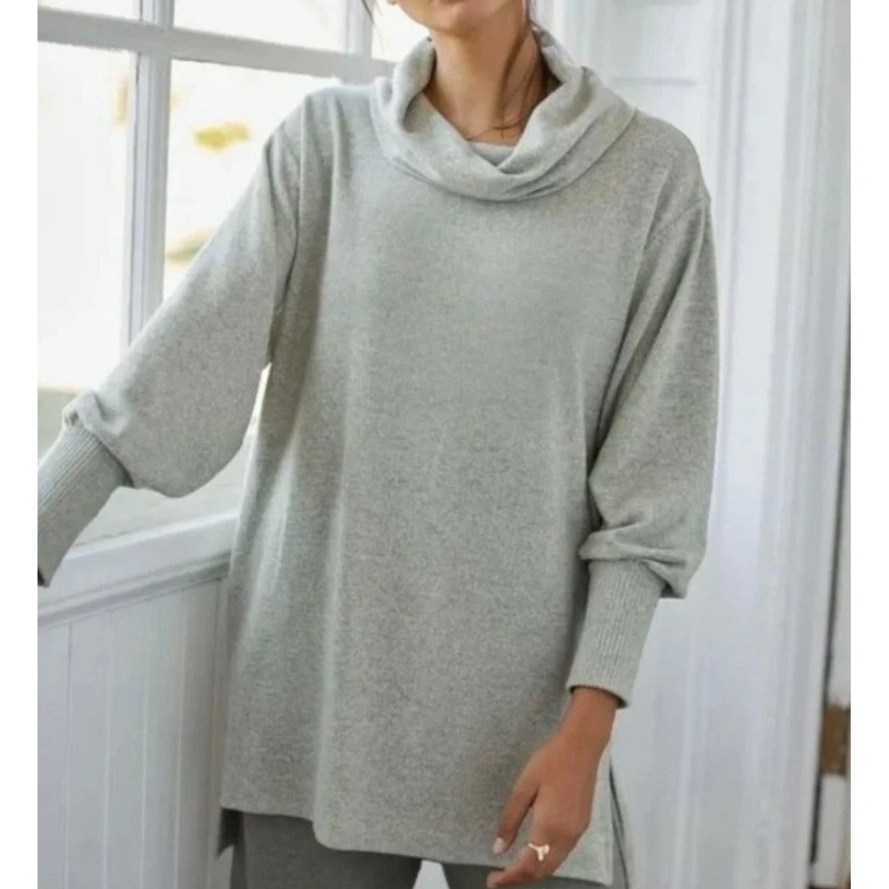 Anthropologie Maeve Cowl Neck Tunic Sweater Oatmeal Heather Minimalist XS Cozy